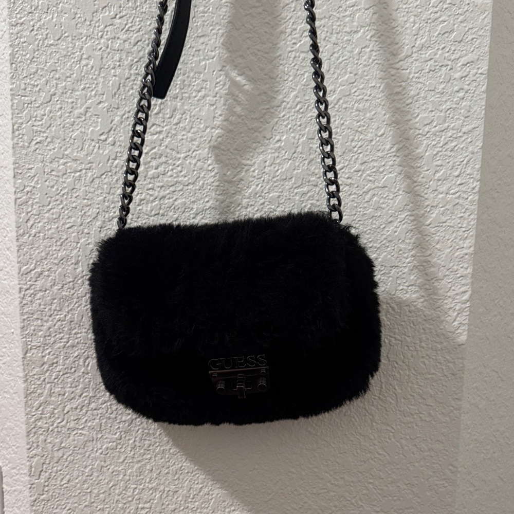 GUESS Black Faux Fur Crossbody Bag